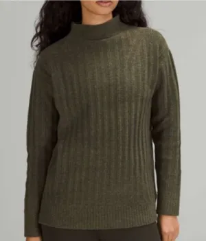 Lululemon Army Green Twin Rib Turtleneck‎ Sweater Heathered Dark Olive Size 8 thumbnail 1