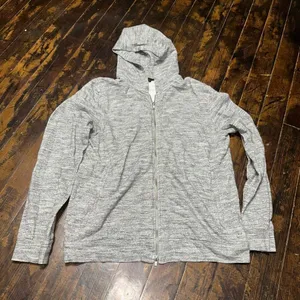 Theory gray full zip L elevated basics minimalist luxe hoodie thumbnail 1
