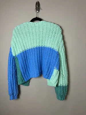 WILD FABLE Colorblock Open Chunky Knit Cardigan Size Small Blue Green thumbnail 6