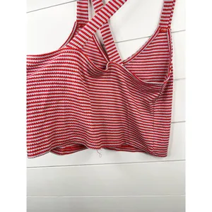 Lumiere Red Blue Striped Cross-Back Button-Front Tank Top Size M Cropped thumbnail 5