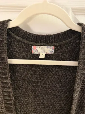 Pink Rose Dark Green Chenille Knit Open Cardigan Medium thumbnail 4