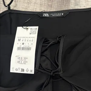 NWT Zara Tie Front Black Blouse thumbnail 2