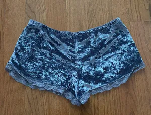 Dolls Kill NWOT Velvet velour grey lace trimmed lounge shorts thumbnail 4