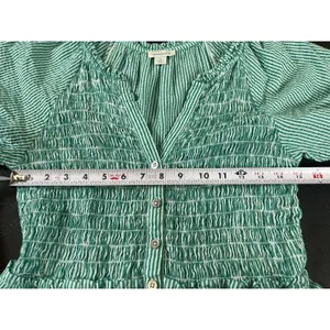 Sundance Smocked Button Maxi Dress S Green White Striped Tiered Cottage Boho thumbnail 12