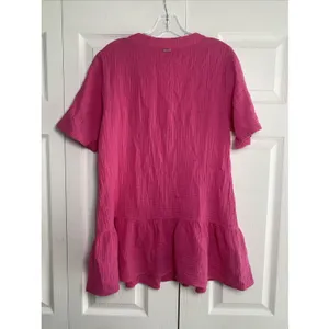 Raisins Gauze Button Down Tunic Womens Size M Pink Beach Coverup Cotton Ruffle thumbnail 5