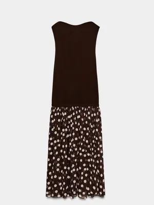 ZARA Strapless Brown Polka Dot Maxi Skirt Dress thumbnail 7