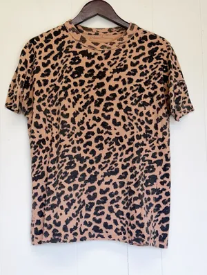 AERIE Oversized Leopard Print Short Sleeve Tee Tan Black XXS thumbnail 1