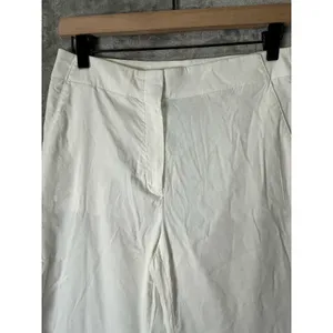 Theory‎ Linen Blend White Wide Leg Cropped Pants Women's Size 4 Minimalist thumbnail 2