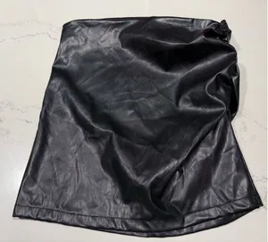 NEW Black Vegan Leather Ruched Mini Skirt XL thumbnail 1