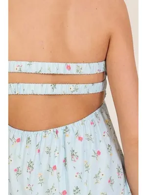 TIMING Light Blue Floral Strapless Mini Dress with Cutout Detail, Size Small thumbnail 5