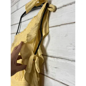 Free People Feelin Fancy Romper Mellow Yellow Ruffle Lace Small Cotton thumbnail 4