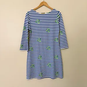 Melly M Nautical Stripe‎ Anchor Dress 3/4 Sleeve Boat Neck Size M Made in USA thumbnail 2