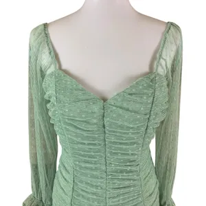 Haute Monde Mint Green Ruched Mesh Sleeve Mini Dress L Y2K Romantic thumbnail 3