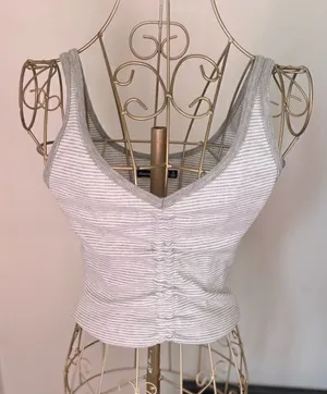 Abercrombie & Fitch Striped Tank Top Ruched Front Size Small Gray thumbnail 1