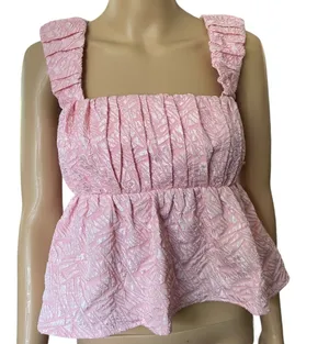 NEW Entro Pink Preppy Barbie Textured Pleated Babydoll Crop Top thumbnail 1