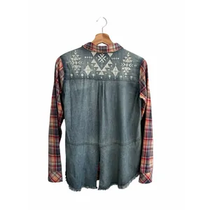 Miss Me Womens Plaid Boho Western Embroidered Button Up Top Size S Cowgirl Indie thumbnail 4