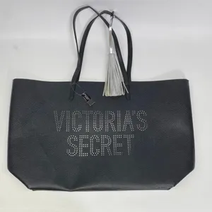 Victoria's Secret Faux Leather Travel Weekender Tote Bag w/ Tassel Black NWT. thumbnail 1