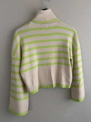 Nasty Gal Striped Crop Turtleneck Sweater in Cream & Lime thumbnail 4