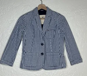 Hollister Womens Navy Gingham Check 2 Button Cuffed Blazer Jacket NWT Small thumbnail 1