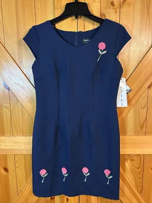 Vintage Chad's Place Navy Flower Dress Women's 6 NWT (0327) thumbnail 1