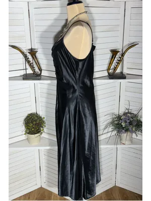 Black satin slip dress ruched front sweetheart cocktail whimsigoth punk alt sz M thumbnail 3