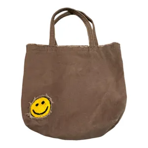 Urban Outfitters Smile Patch Distressed Canvas Brown Tote Bag thumbnail 3