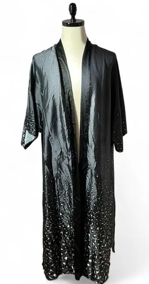 Victoria's‎ Secret Grey Satin Leopard Print Long Kimono Robe Duster XS/S thumbnail 1