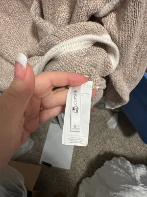 Cupshe Cream-Beige Crewneck Sweater with White Trim thumbnail 2