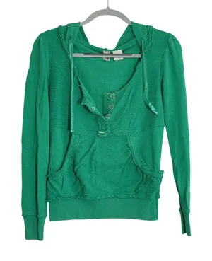 BKE Women's Size Small Green Raw Edge Slub Knit Hoodie Sweatshirt Casual Lounge thumbnail 1