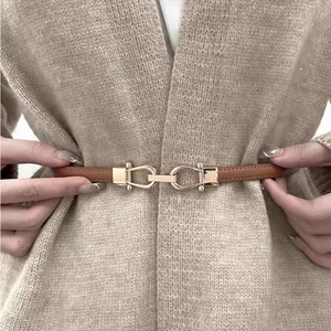 Camel‎ Color Stylish Thin Belt Metal Simple Hook Buckle Adjustable Waist Band thumbnail 3