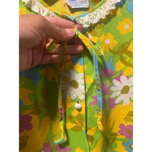Vintage Sears Green Floral Shift Dress Lace Collar Cottagecore Mod S thumbnail 8