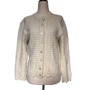 Vtg 60s Pointelle Knit Cardigan Women Sz S Cottagecore Coquette Wintuk Scallop thumbnail 2