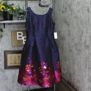 NWT Adrianna Papell Pleated Floral Jacquard Dress Navy Blue / Pink Multi 6 thumbnail 4