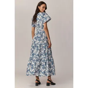 NWT Anthropologie Maeve Somerset Maxi in Ivory Blue Floral Tiered Cotton Dress S thumbnail 3