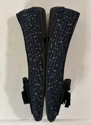 Talbots Francesca Tie Tassel Driving Moccasins in navy sequin tweed size 5.5 thumbnail 3