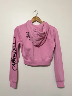 Ed Hardy Pink Skull Graphic Cropped Zip Hoodie Women’s NYC Medium thumbnail 7