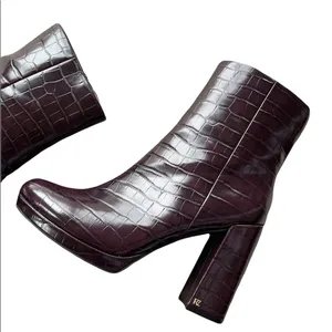 NEW RACHEL ZOE Maya Platform Bootie Crocodile Embossed In Deep Mahagony thumbnail 6