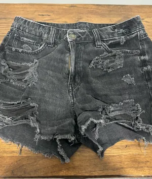 American Eagle Outfitters Washed Black Distressed Denim Shorts thumbnail 1