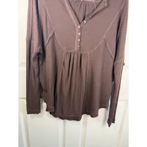 Free People Small Leo Henley Waffle Flow Tunic Brown Y2K Babydoll thumbnail 2