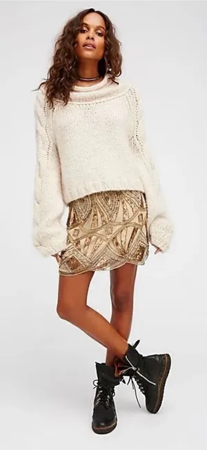 Free People Daydreaming Embellished Mini Beaded Skirt Antique Gold‎ Sz 0 thumbnail 1