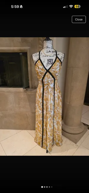 Zara Yellow Floral Maxi Dress with Black Piping thumbnail 6