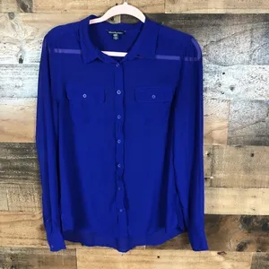American Eagle Outfitters Royal Blue Chiffon‎ Button Down Shirt Womens Medium thumbnail 3
