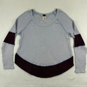We The Free Free People Blue Burgundy Waffle Knit Thermal Top Small OB554554‎ thumbnail 1