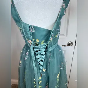 Green Embroidered Tulle Corset Mini Dress 12 Fairycore Prom Homecoming Formal thumbnail 11