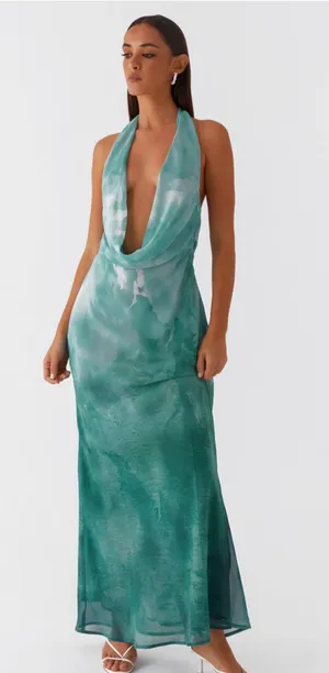 Peppermayo Cowl Neck Maxi Dress Green Tie Dye thumbnail 1