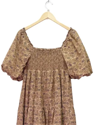 A Loves A Brown Floral Smocked Puff Sleeve Tiered Midi Dress Large Cottagecore thumbnail 5
