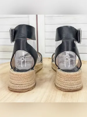 Antonio Melani Ankle Strap Espadrille Platform Leather Sandals Black 7.5 thumbnail 6