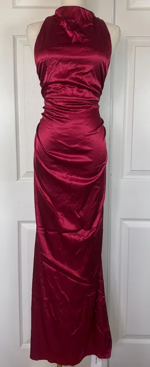 GLNEGE burgundy backless maxi prom dress thumbnail 1