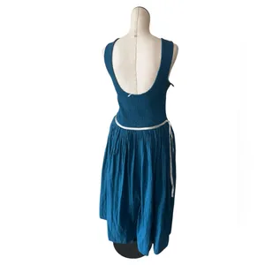NEW Free People Nightingale Seersucker Midi Dress Tea Navy Combo Small thumbnail 9