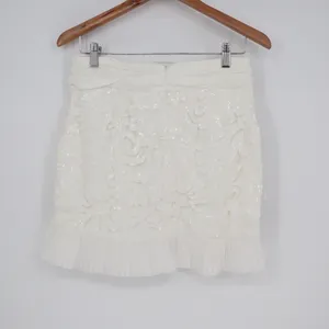 Naked Wardrobe The Statement White Sequin Floral Ruffle Mini Skirt Size M thumbnail 6